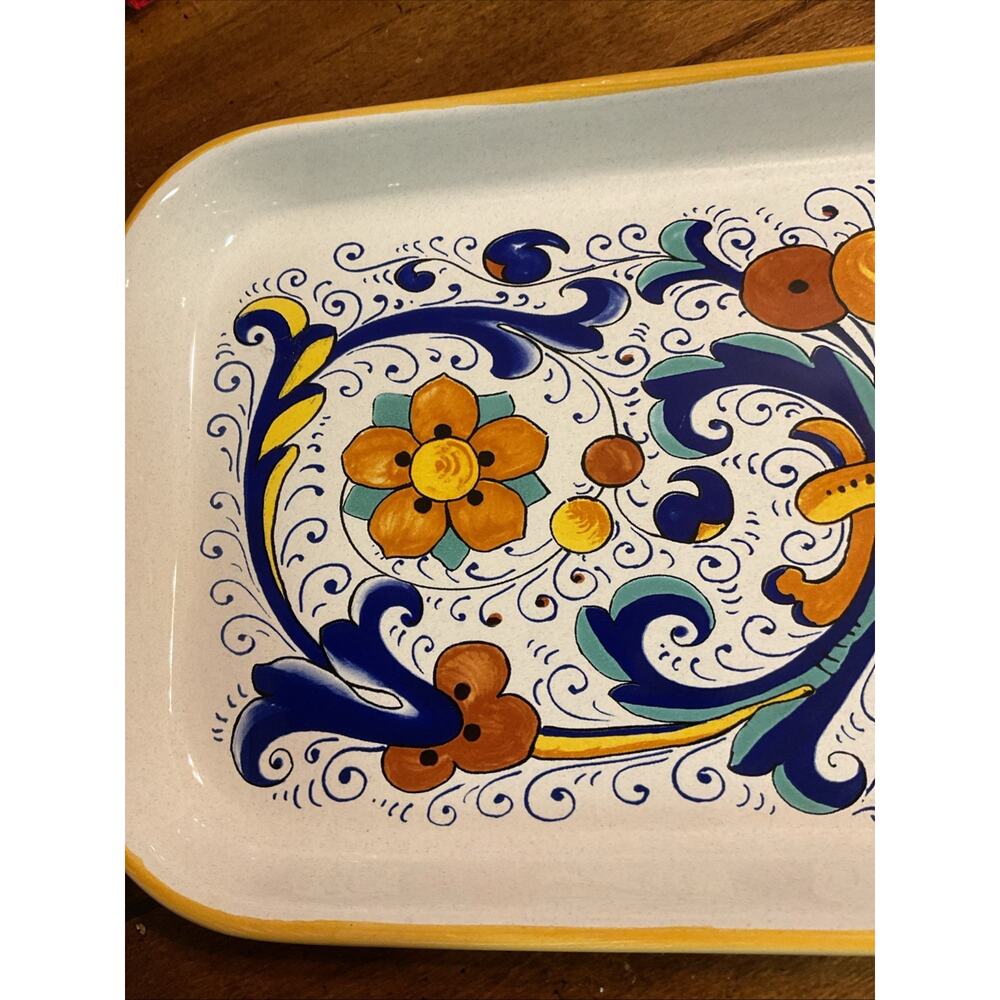 Ceramica Nova Deruta Serving Plate Tray 13x6 1/2” Blue Yellow Hand Painted Italy - Picture 4 of 6